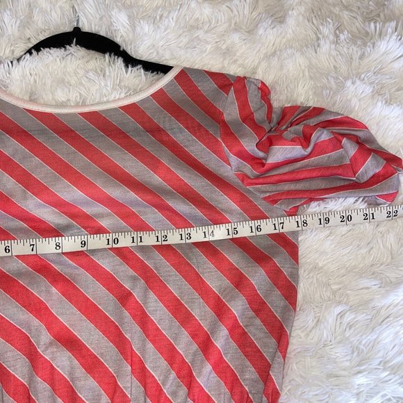 Vintage 80s Timely Trends Sheath Dress Size 9 MEDIUM Red Gray Stripe Puff Sleeve - Picture 7 of 10